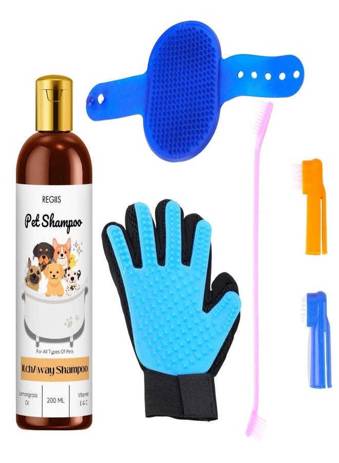 مجموعة ريجيس للعناية بالحيوانات الأليفة مع شامبو، وقفاز لإزالة الشعر الزائد، وفرشاة تدليك، وتركيبة زيت عشبة الليمون 200 مل للكلاب والقطط (عبوة من 4 قطع) - Image 1